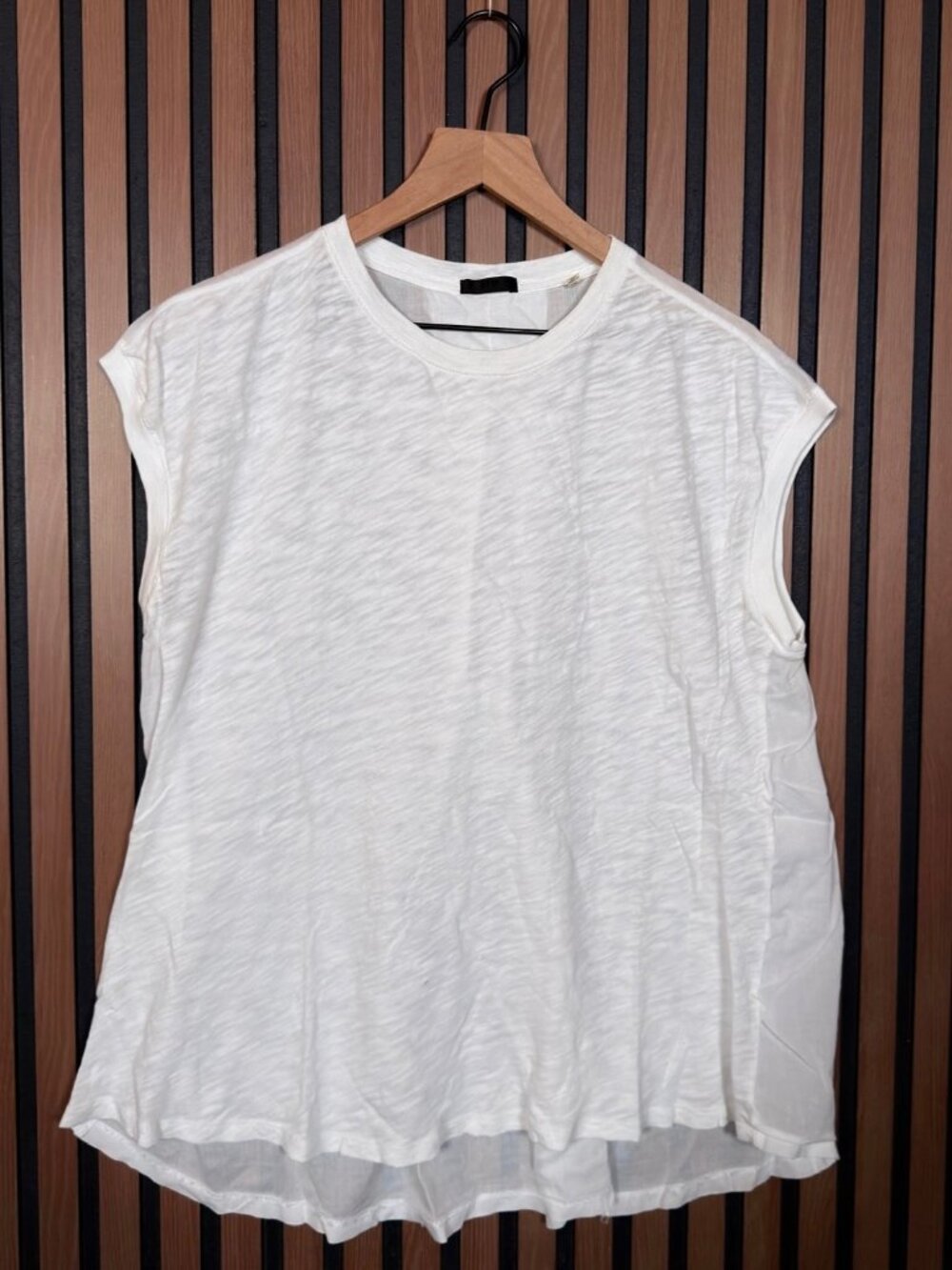ATM Top Large Womens White Heather Sleeveless Tunic Popover Double Fabric